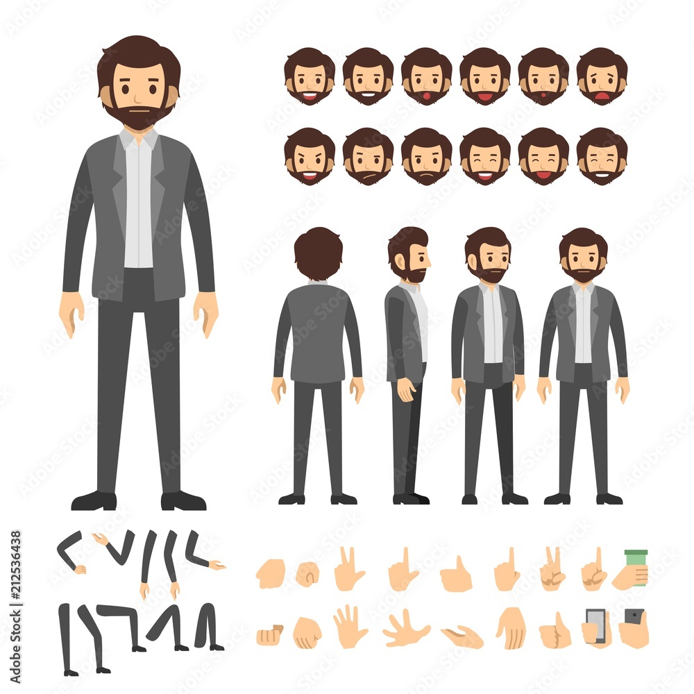 Staff employee man character set. Full length. Different view, emotion, gesture.
Staff employee man character set. Full length. Different view, emotion, gesture.