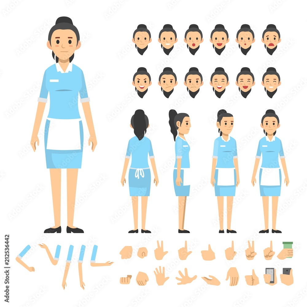 waitress woman character set. Full length. Different view, emotion, gesture.
waitress woman character set. Full length. Different view, emotion, gesture.