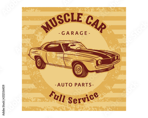 muscle car garage auto parts full service classic vintage retro image