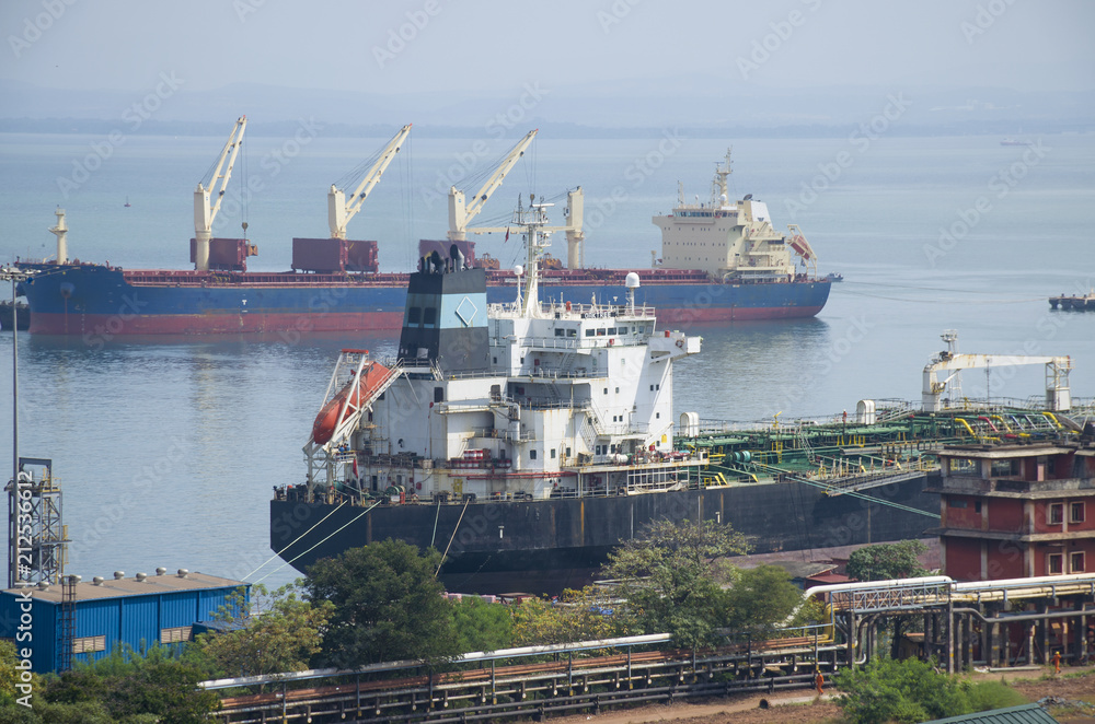 Landscape Mormagao's harbor in India cargo transport
