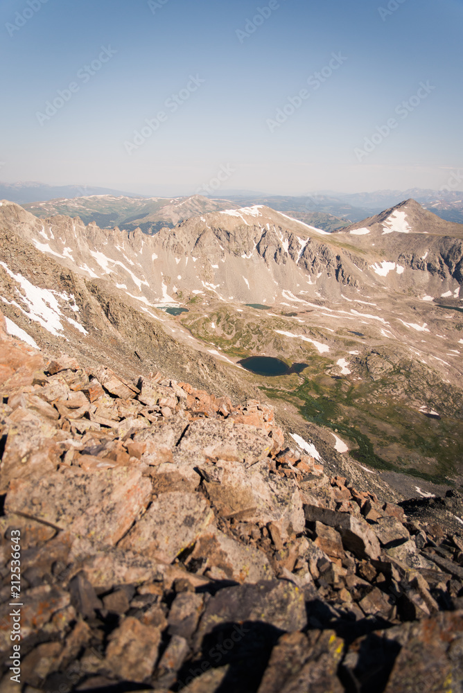 Scenic, landscape view of mountains ranges and alpine lakes near Breckenridge, Colorado. 