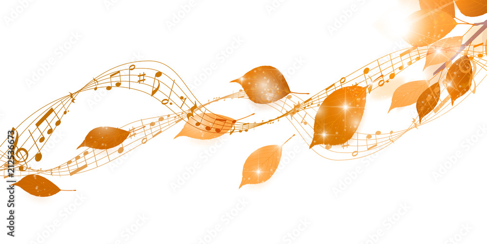 Fototapeta premium 紅葉 音符 秋 背景 