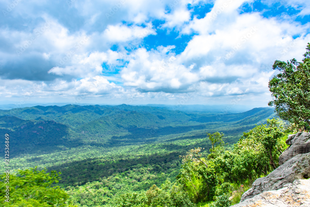Fototapeta premium The point of view of the mountains and the town of Chaiyaphum at Pha Sut Pen Din in Pa Hin Ngam National Park , Chaiyaphum in Thailand.