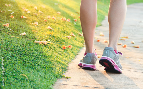 Exercise by walking on a autumn morning. 