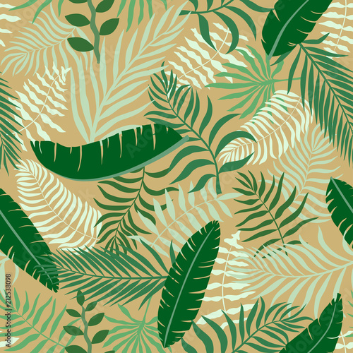 Fototapeta Naklejka Na Ścianę i Meble -  Tropical background with palm leaves. Seamless floral pattern. Summer vector illustration