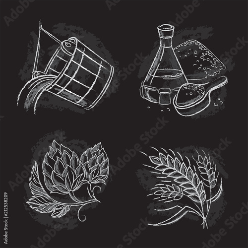 Vintage hand drawn vector illustrations of brewers components