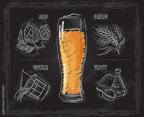 Vintage hand drawn vector illustrations of brewers components