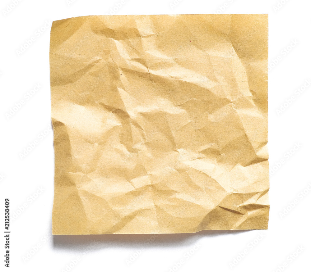 Crumpled Yellow Note paper with blank space and shadow Crumpled Yellow Note paper with blank space and shadow