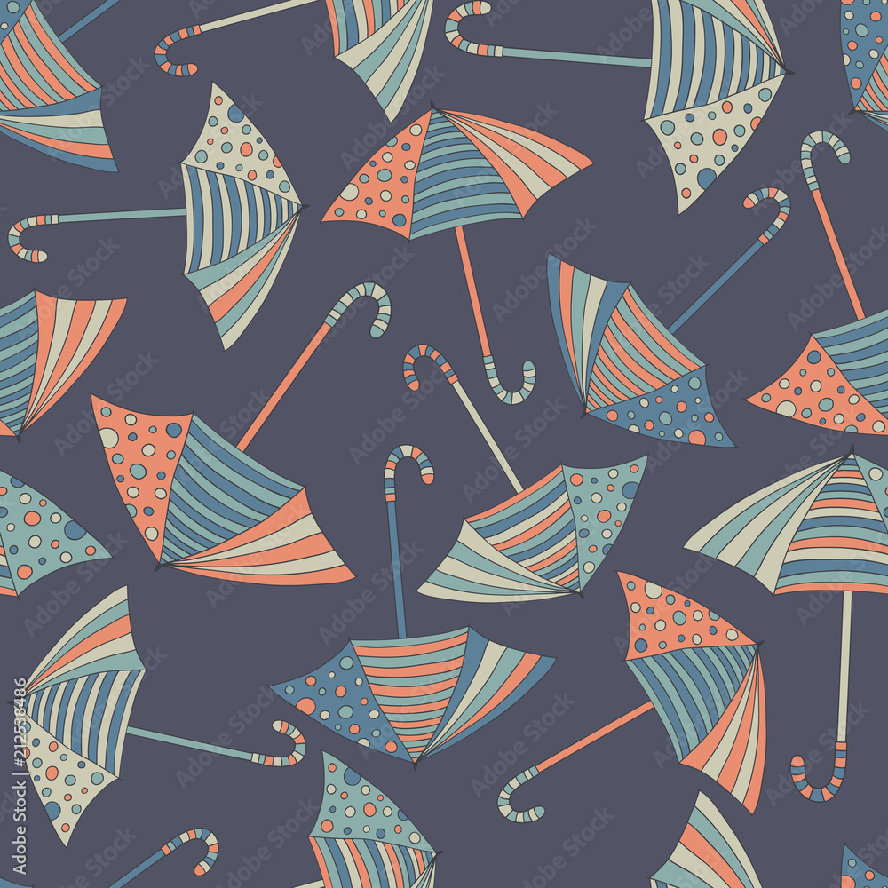 Obraz premium Autumn background. Seamless pattern with hand-drawn colorful umbrellas