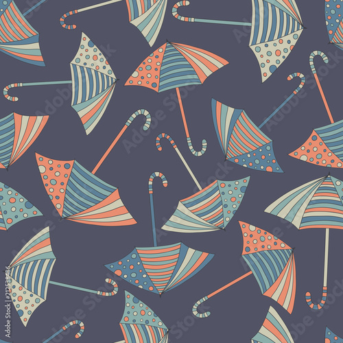 Autumn background. Seamless pattern with hand-drawn colorful umbrellas