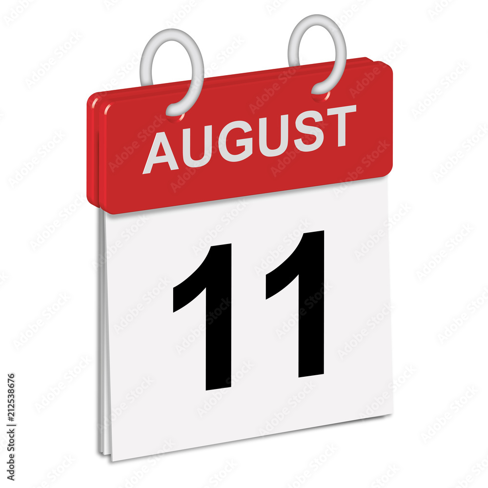 Daily calendar of single-leaf rings, red spine, 3d,illustration, day,august,eleventh, 11th Daily calendar of single-leaf rings, red spine, 3d,illustration, day,august,eleventh, 11th