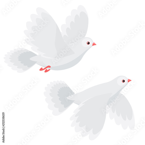 Illustration of two doves flying isolated on white background