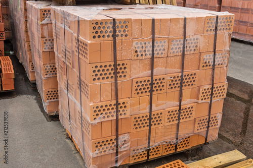 Folded and packed red bricks