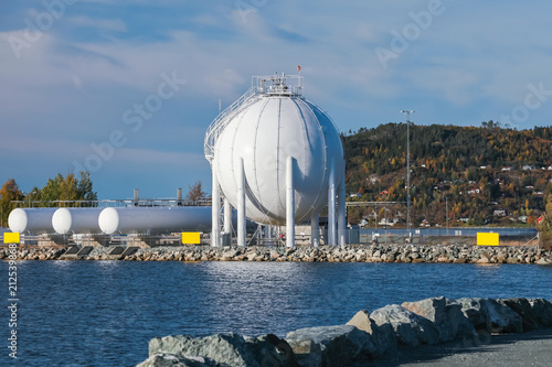 Gas holder stands on coast in Norway