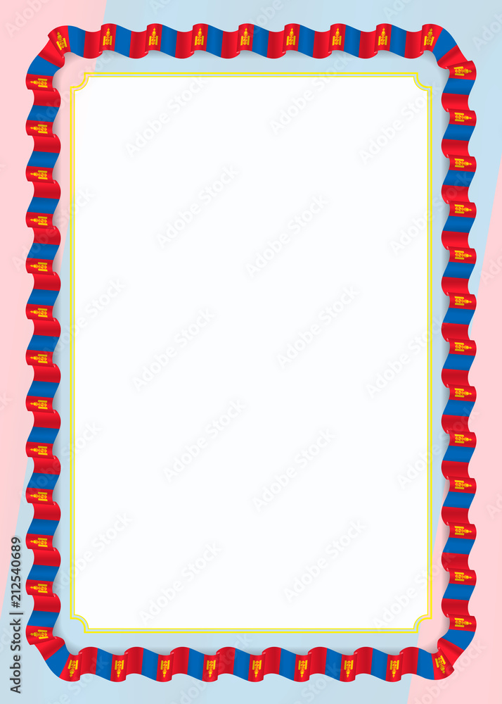Frame and border of ribbon with Mongolia flag, template elements for your certificate and diploma. Vector