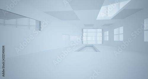 Abstract white parametric interior with window. 3D illustration and rendering.