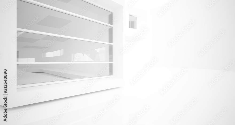 Obraz premium Abstract white parametric interior with window. 3D illustration and rendering.