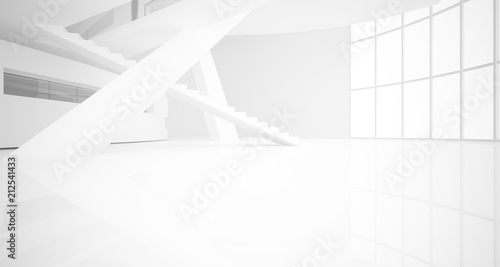 Abstract white parametric interior with window. 3D illustration and rendering.
