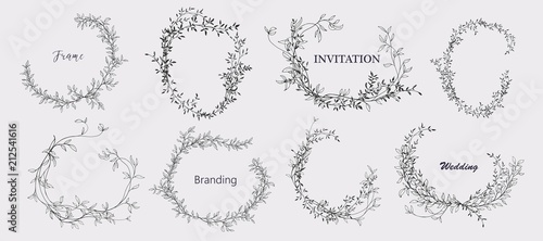 Floral bouquet design. Wedding invitation arrangement. Botanical frame.