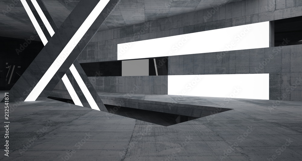 Fototapeta premium Abstract concrete parametric interior with neon lighting. 3D illustration and rendering.