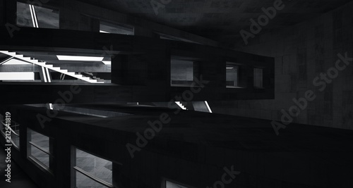 Fototapeta Naklejka Na Ścianę i Meble -  Abstract  concrete parametric interior with neon lighting. 3D illustration and rendering.
