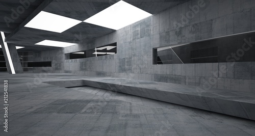 Abstract concrete parametric interior with neon lighting. 3D illustration and rendering.