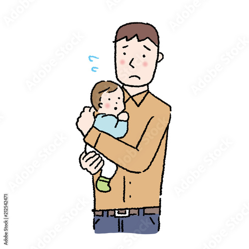 赤ちゃん　抱っこする　父親　イラスト