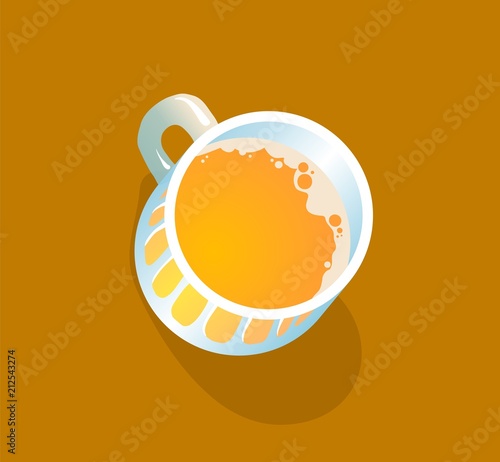 Beer mug top view. Flat vector illustration. Isolated on brown background.