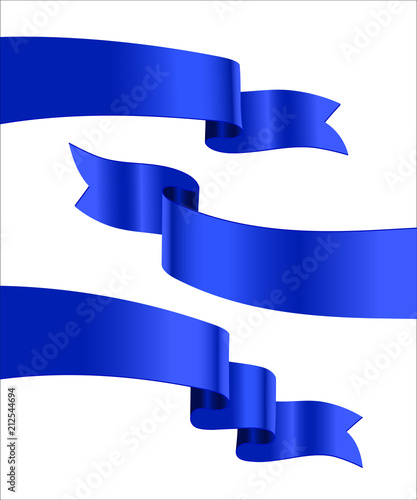 Blue ribbons isolated on white background. Vector design elements.