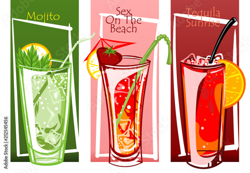 Coctails set, free hand vector illustration drawn.