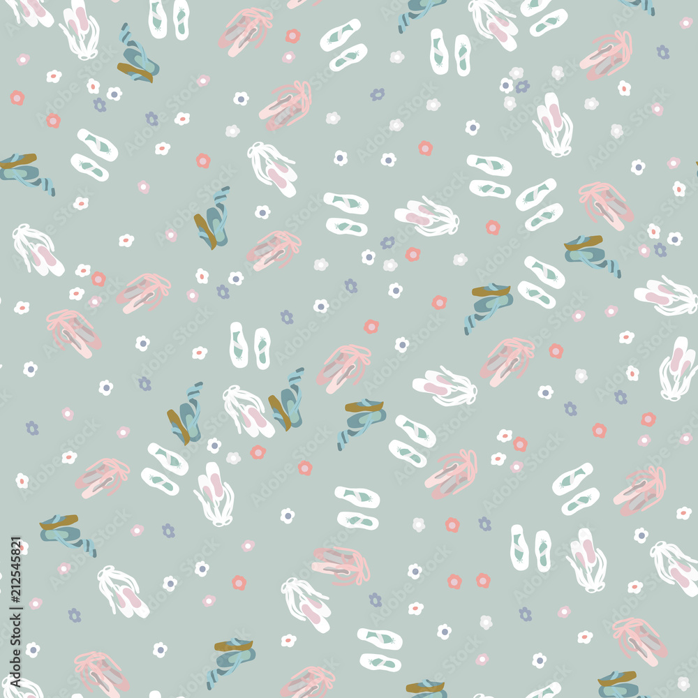 Point shoes seamless pattern in flat style for ballet class and creative design. on a light background