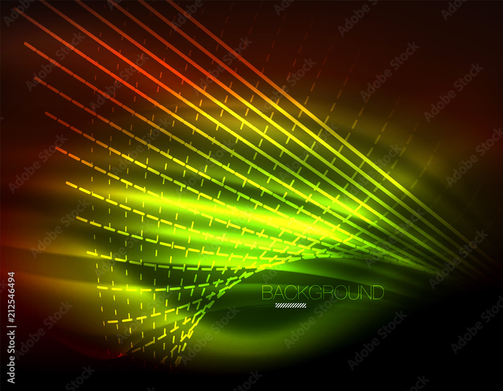 Smooth light effect, straight lines on glowing shiny neon dark background. Energy technology idea Smooth light effect, straight lines on glowing shiny neon dark background. Energy technology idea