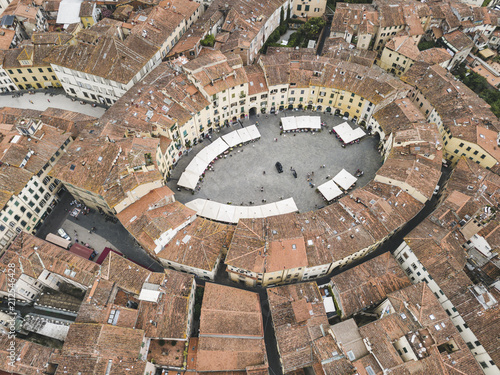 Amphitheater Square. Lucca city. Aerial view. Italy. View from above
