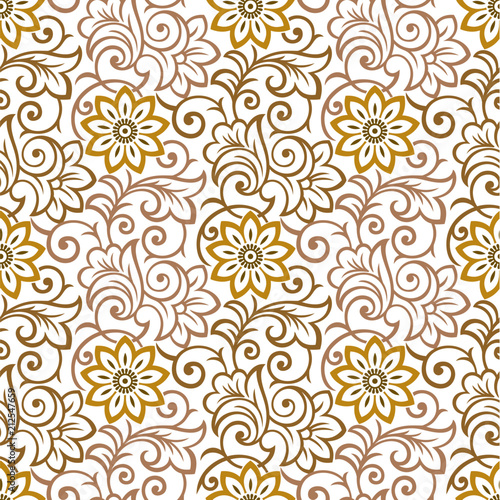 Seamless rich floral wallpaper on white background