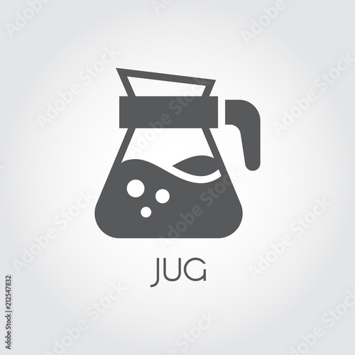 Jug glyph icon. Decanter of water, coffee, milk or other abstract beverage. Pitcher label in flat design. Food and drink series. Graphic logo or button. Vector illustration