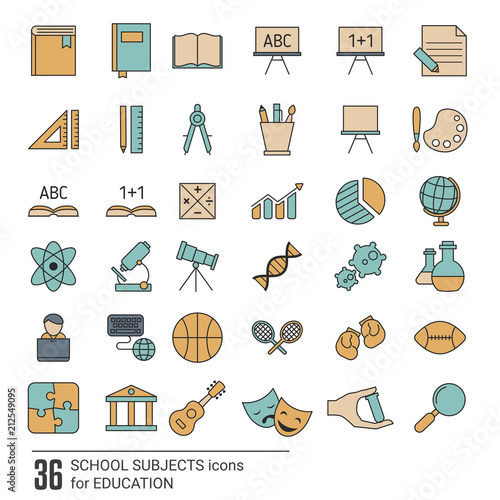 School subjects icon set