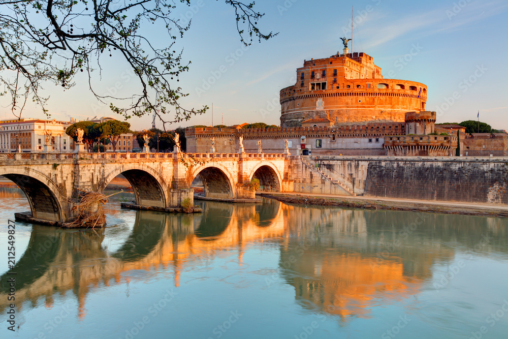  Fortress of Sant'Angelo and its reflection in river Tevere, Rome.