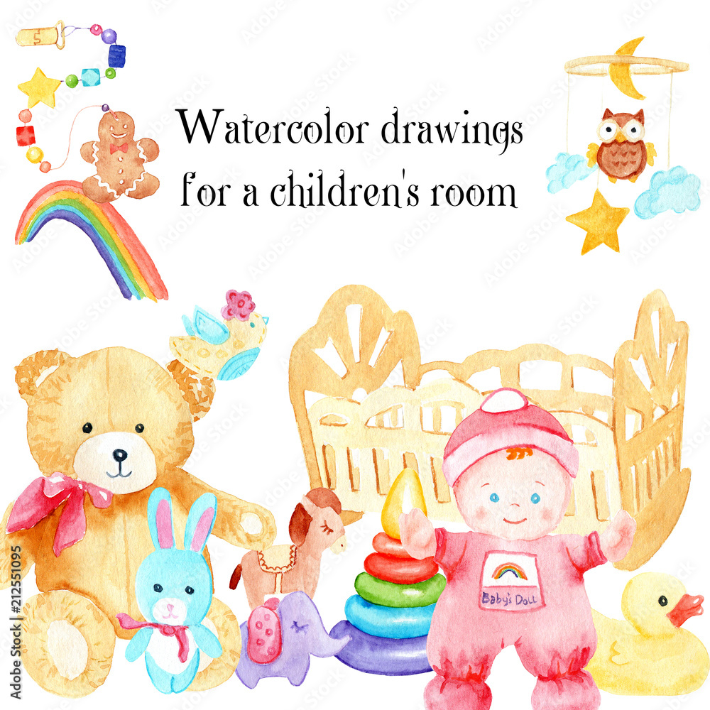 Obraz premium watercolor drawings for a children's room frame