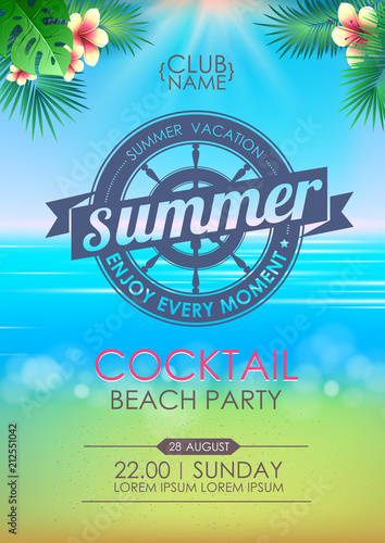 Summer poster cocktail beach party. Lettering poster summer vacation, enjoy enery moment