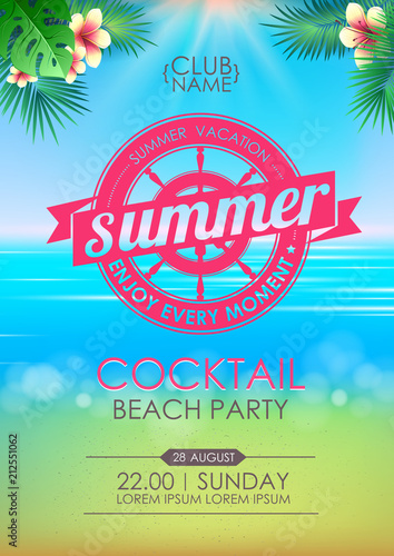 Summer poster cocktail beach party. Lettering poster summer vacation, enjoy enery moment