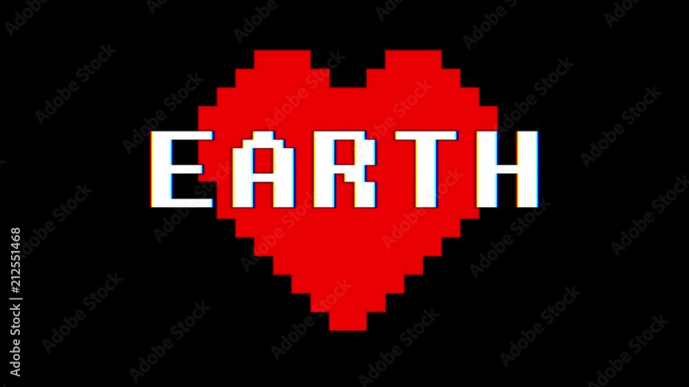 pixel heart EARTH word text glitch interference screen seamless loop animation background new dynamic retro vintage joyful colorful video footage pixel heart EARTH word text glitch interference screen seamless loop animation background new dynamic retro vintage joyful colorful video footage