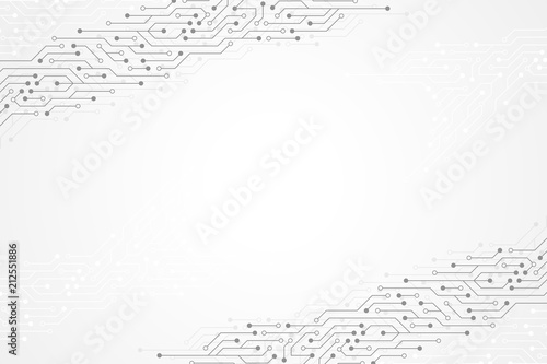 Abstract technology background with circuit board texture. Graphic design electronic motherboard. Communication and engineering concept. Vector illustration.