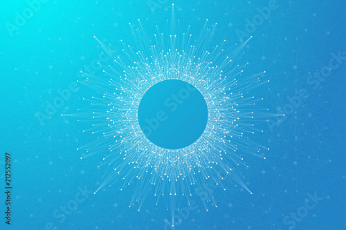 Big Genomic Data Visualization. DNA helix, DNA strand, DNA Test. Molecule or atom, neurons. Abstract structure for Science or medical background, banner.