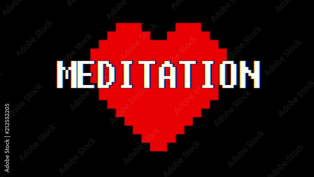 pixel heart MEDITATION word text glitch interference screen seamless loop animation background new dynamic retro vintage joyful colorful video footage pixel heart MEDITATION word text glitch interference screen seamless loop animation background new dynamic retro vintage joyful colorful video footage