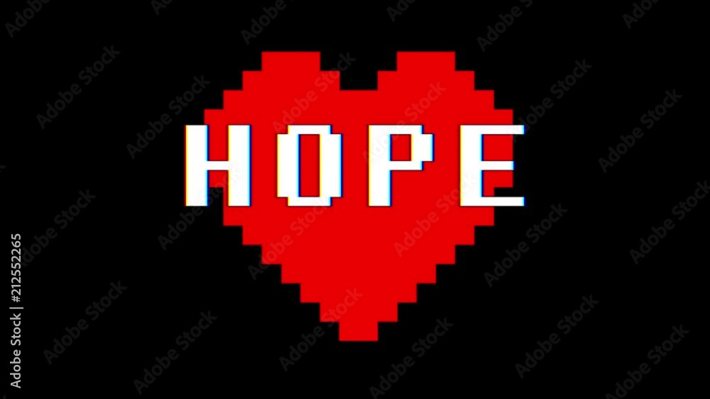pixel heart HOPE word text glitch interference screen seamless loop animation background new dynamic retro vintage joyful colorful video footage pixel heart HOPE word text glitch interference screen seamless loop animation background new dynamic retro vintage joyful colorful video footage