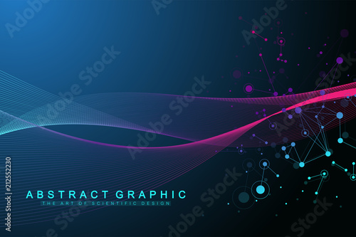 Geometric abstract background with connected lines and dots. Wave flow. Molecule and communication background. Graphic background for your design. Vector illustration.