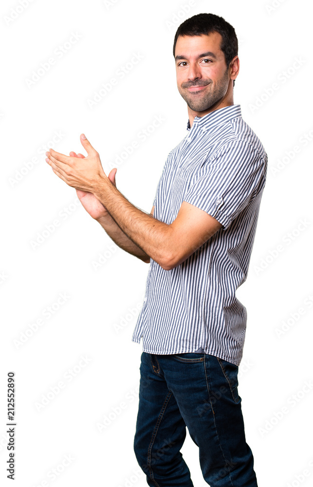 Handsome man applauding on isolated white background Handsome man applauding on isolated white background