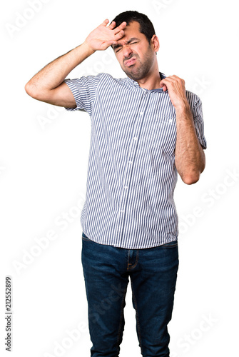 Handsome man with fever on isolated white background
