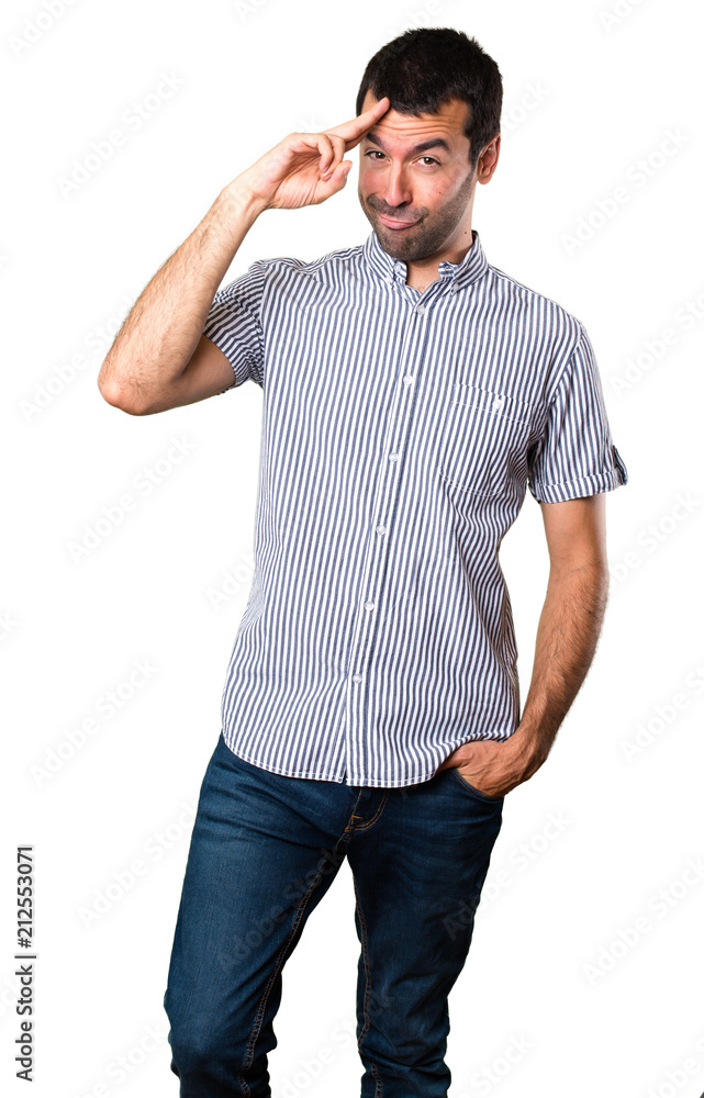 Fototapeta premium Handsome man saluting on isolated white background