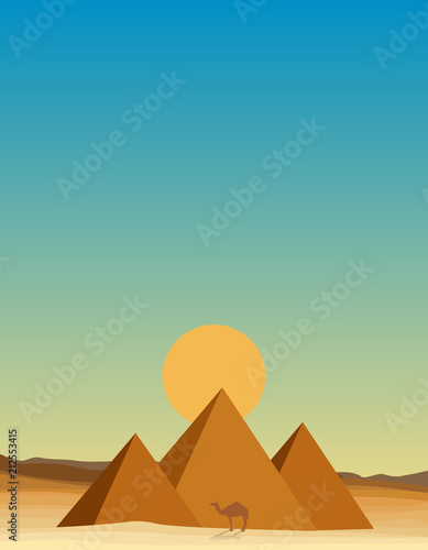 egypt desert with pyramid at sunset